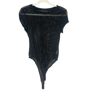 Y2K Top Chic Shimmery Mesh Bodysuit Black Medium